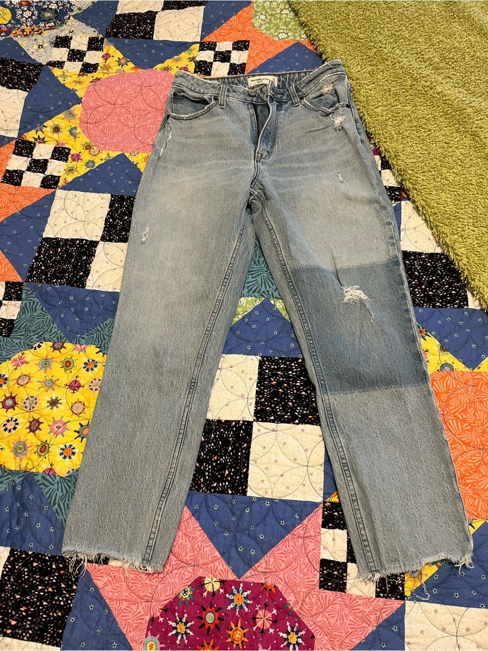 Abercrombie & Fitch Light Blue High-Rise Distressed Jeans